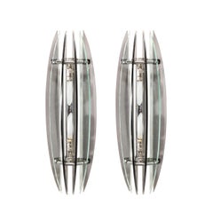 Pair of Mid-Century Modernist Curved Smoked Glass & Chrome Sconces by Veca