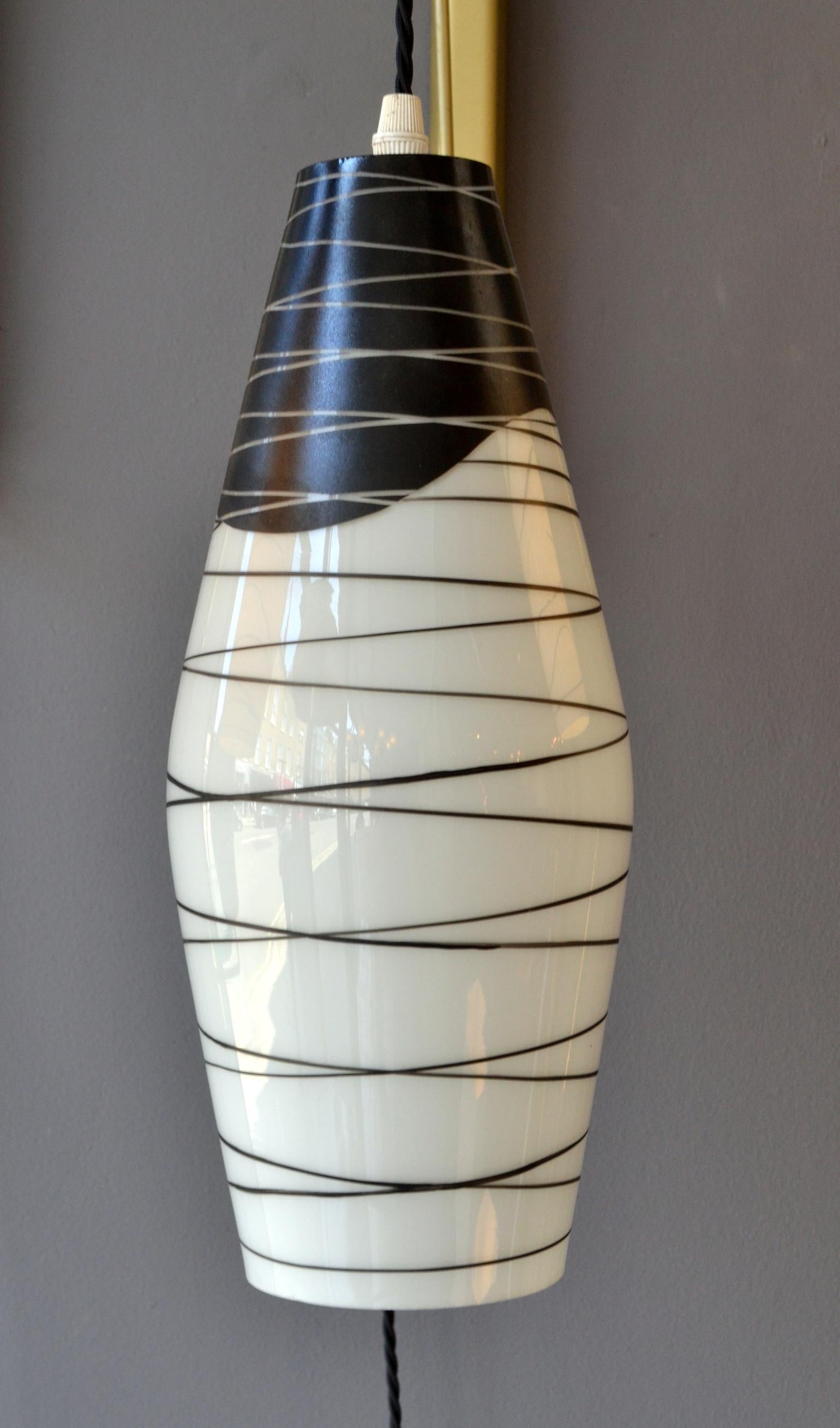 Mid-20th Century Pair of Modernist Czech Black & White Hand-Painted Glass Wall Lights