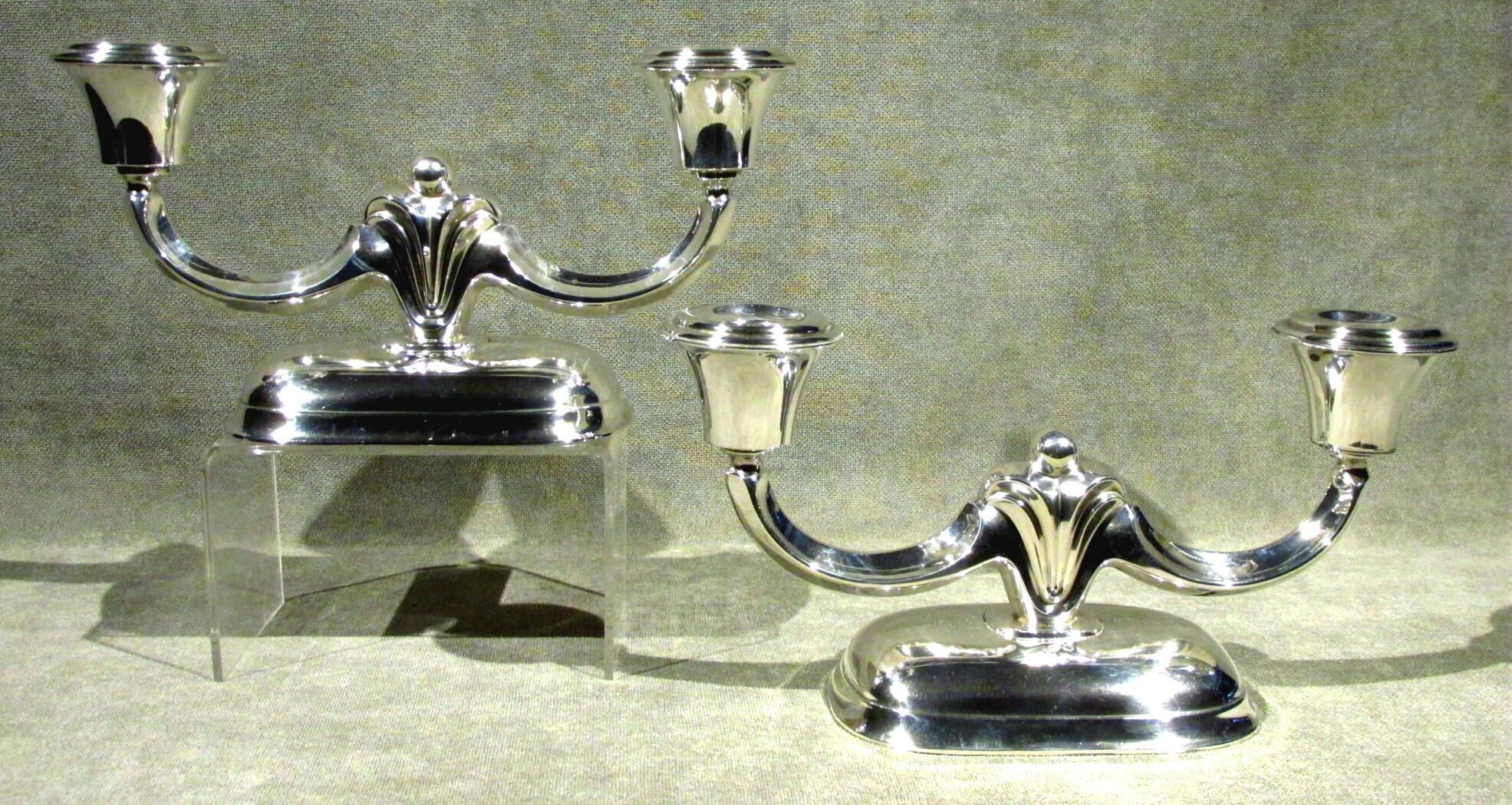 20th Century Pair of Mid-Century Modernist Danish Silver Twin Branch Candelabra, Circa 1960