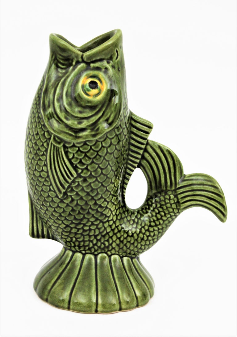 Pair of Mid-Century Modernist Glazed Ceramic Gurgle Fish Water Jugs ...