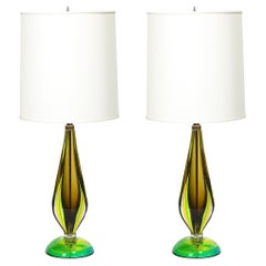 Pair of Mid-Century Modernist Hand-Blown Murano Sommerso Glass Table Lamps