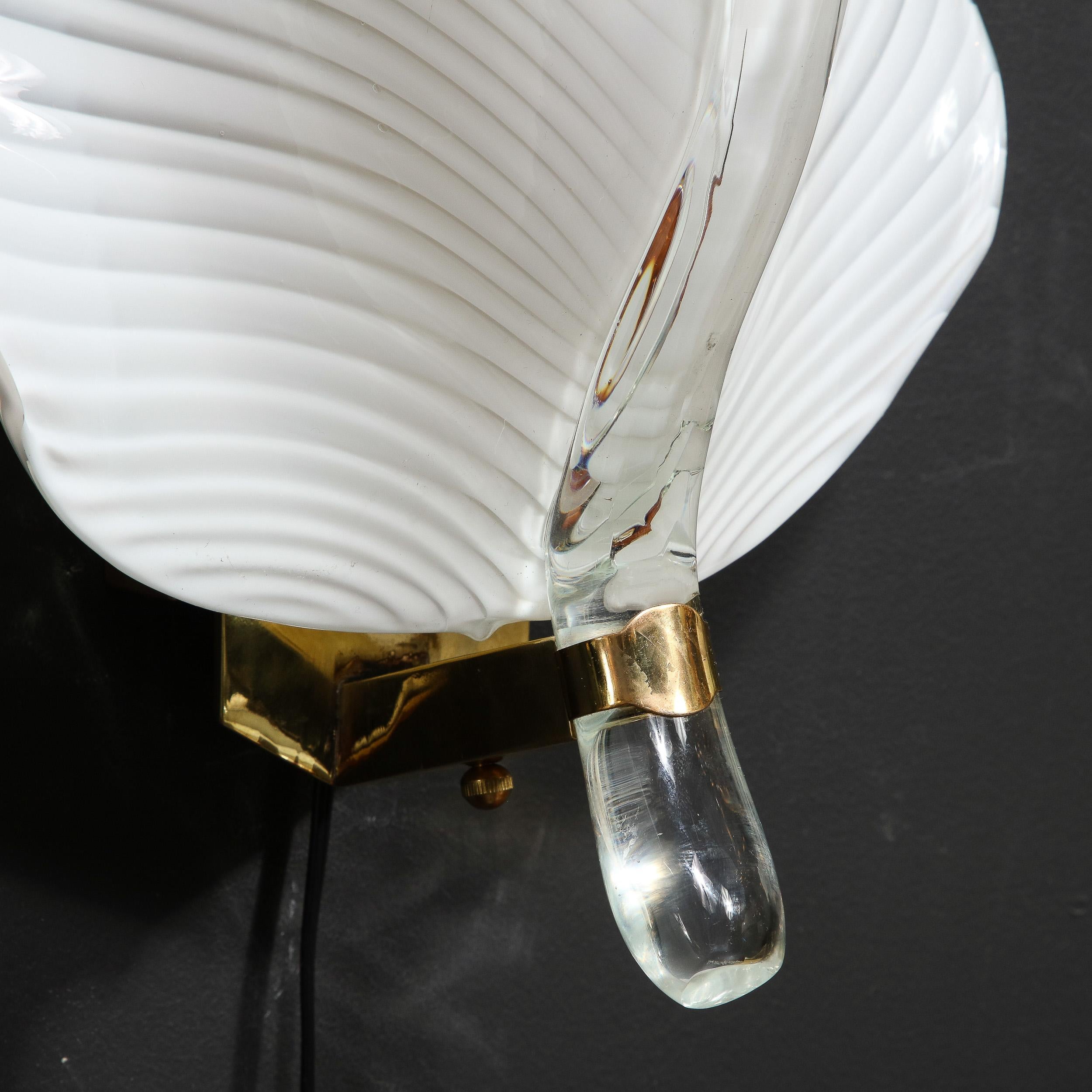 Pair of Mid-Century Modernist Handblown Murano Glass Leaf Sconces by Franco Luce 4