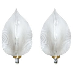 Pair of Mid-Century Modernist Handblown Murano Glass Leaf Sconces by Franco Luce
