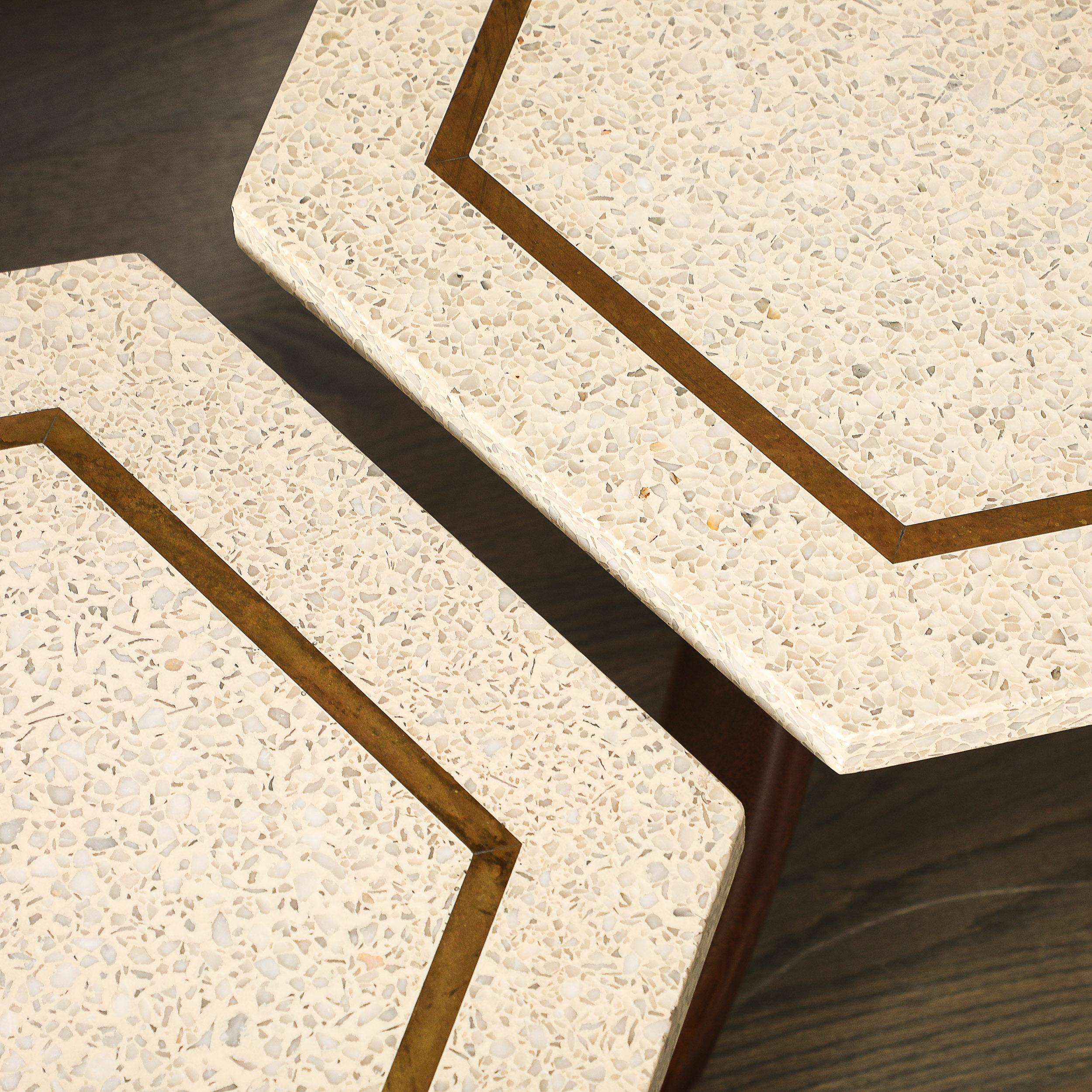 American Pair of Mid-Century Modernist Hexagonal Terrazzo Side Tables by Harvey Probber For Sale