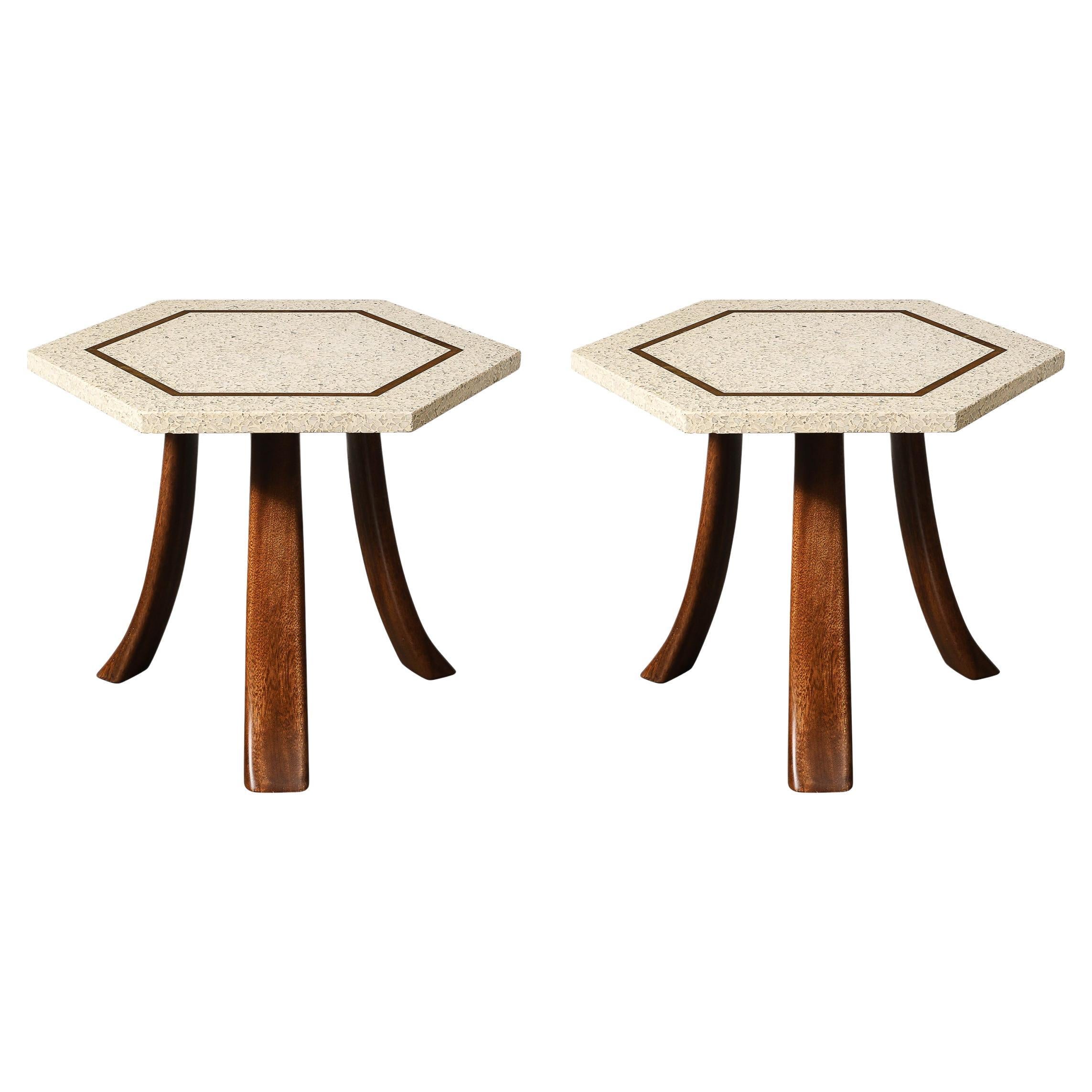 Pair of Mid-Century Modernist Hexagonal Terrazzo Side Tables by Harvey Probber