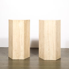 Pair of Mid-Century Modernist Hexagonal Travertine Pedestals