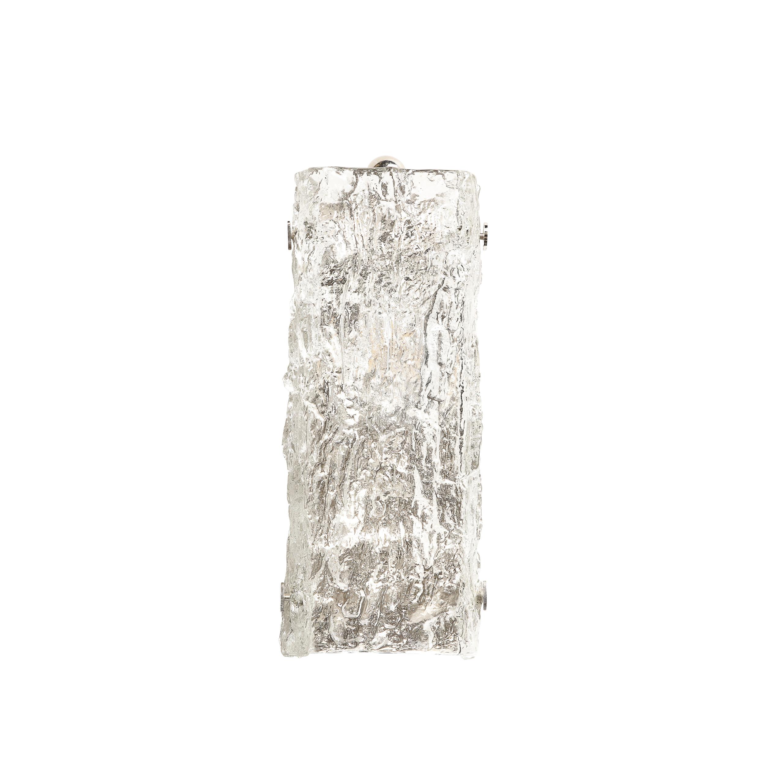 Austrian Pair of Mid-Century Modernist Ice Glass Sconces by J.T. Kalmar For Sale