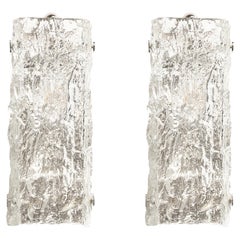 Vintage Pair of Mid-Century Modernist Ice Glass Sconces by J.T. Kalmar