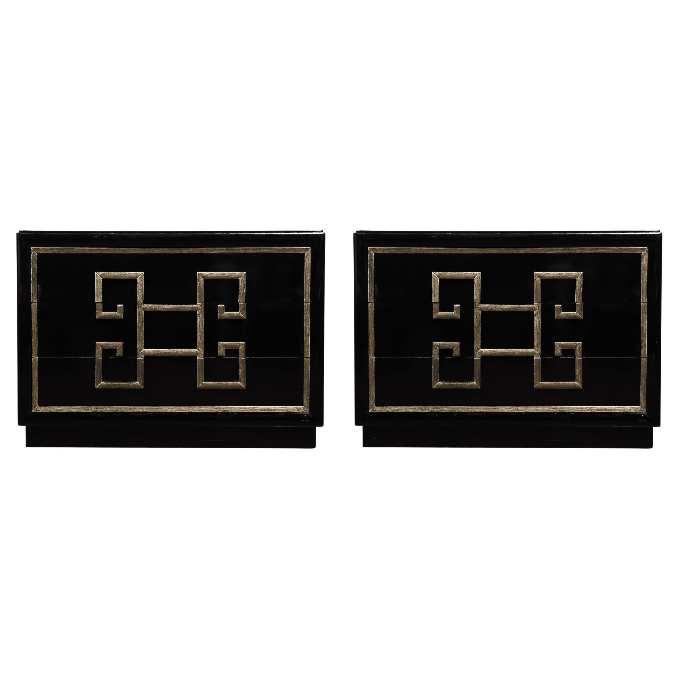 Pair of Mid-Century Modernist "Mandarin" Black Lacquer Low Chests by Kittinger For Sale