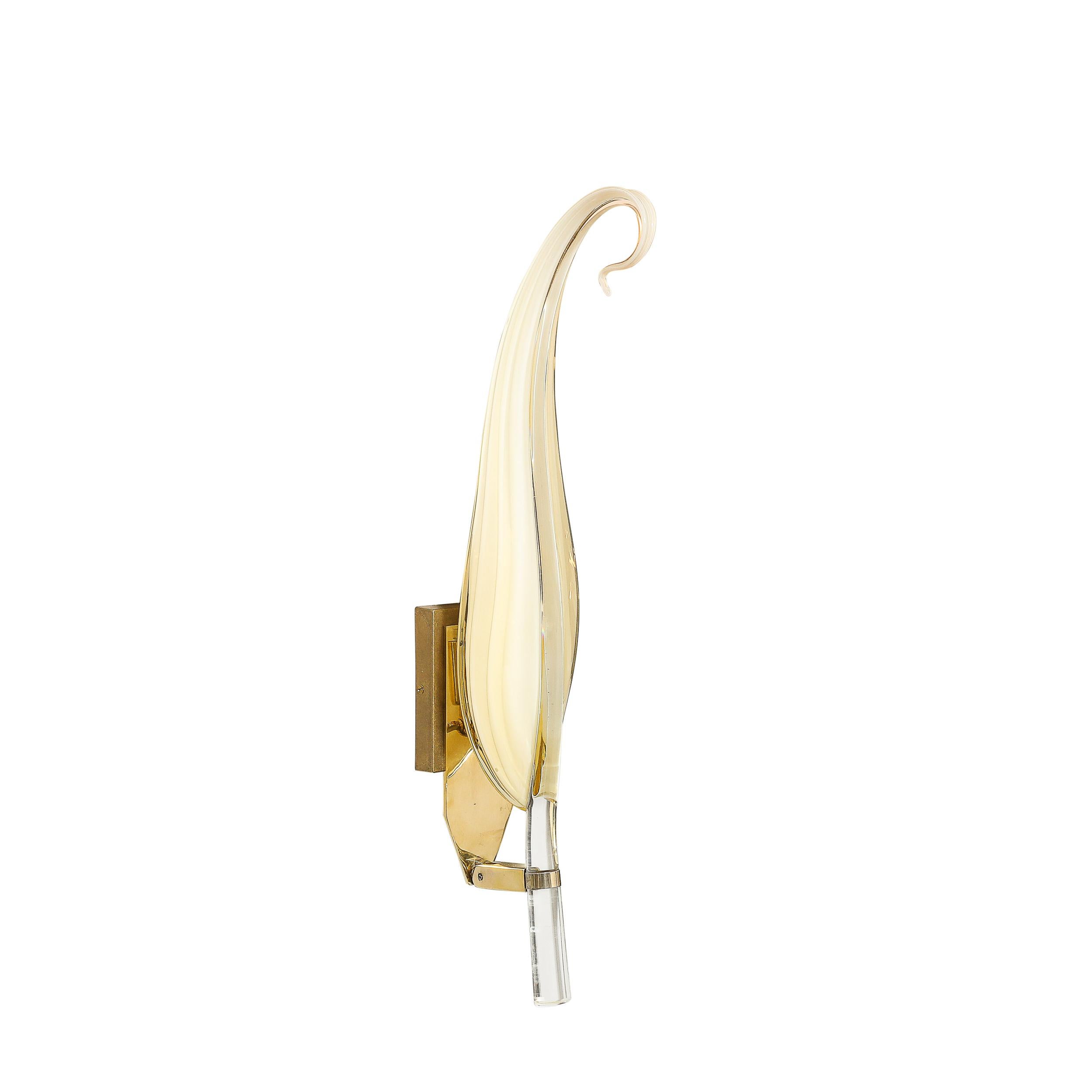 Mid-Century moderno Coppia di lampade a foglia in vetro di Murano della metà del secolo scorso di Franco Luce in vendita