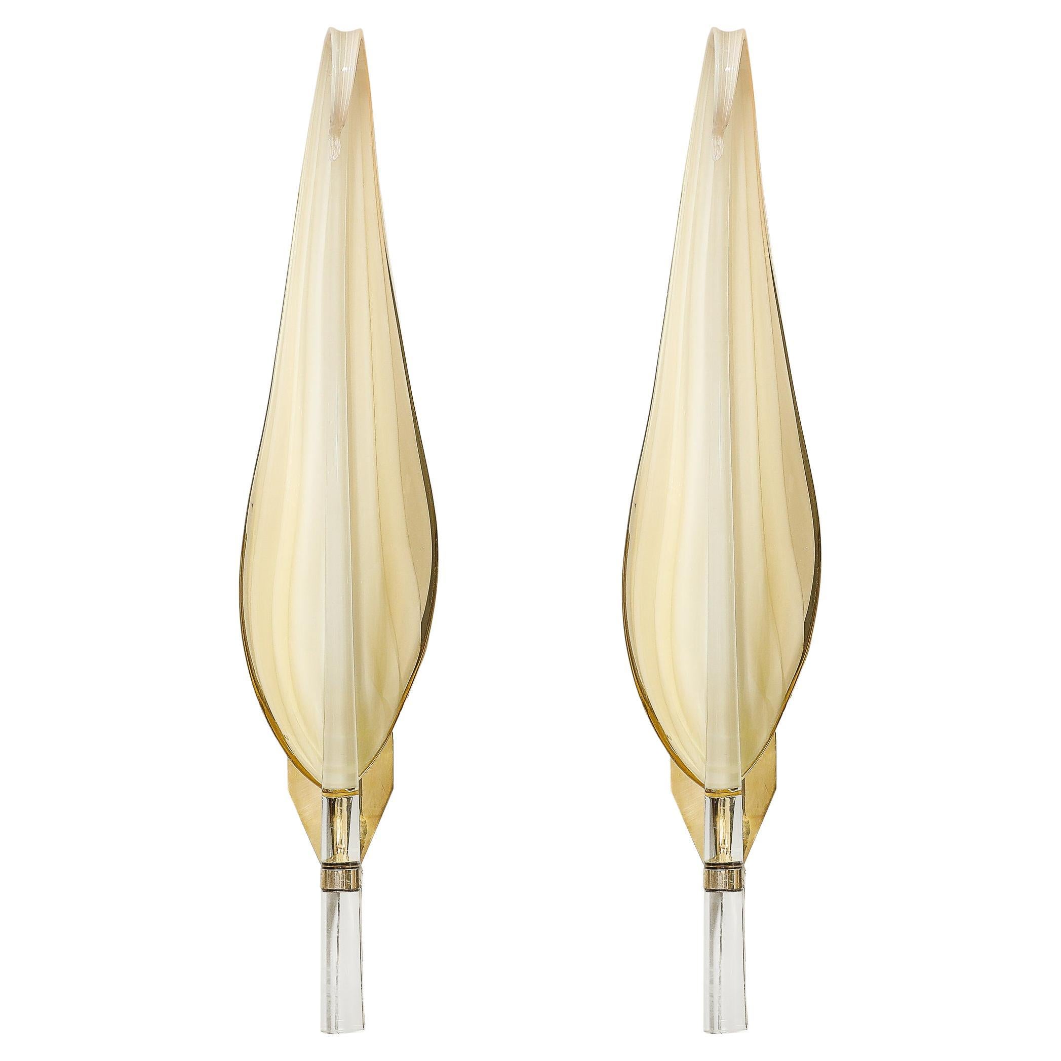 Pair of Mid-Century Modernist Murano Glass Leaf Sconces by Franco Luce