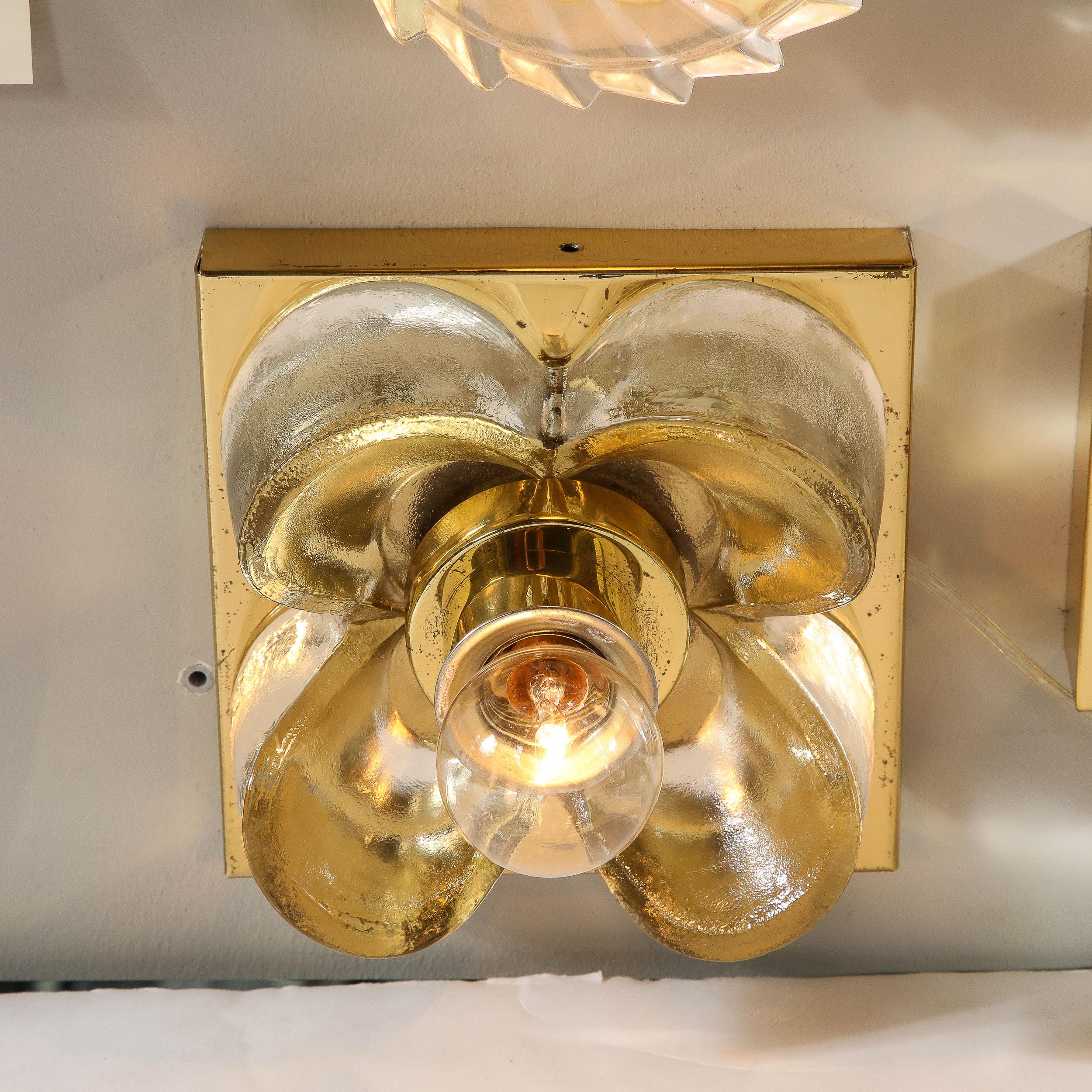 Pair of Mid-Century Modernist Petite Brass & Mottled Glass Sconces by Sische In Excellent Condition In New York, NY