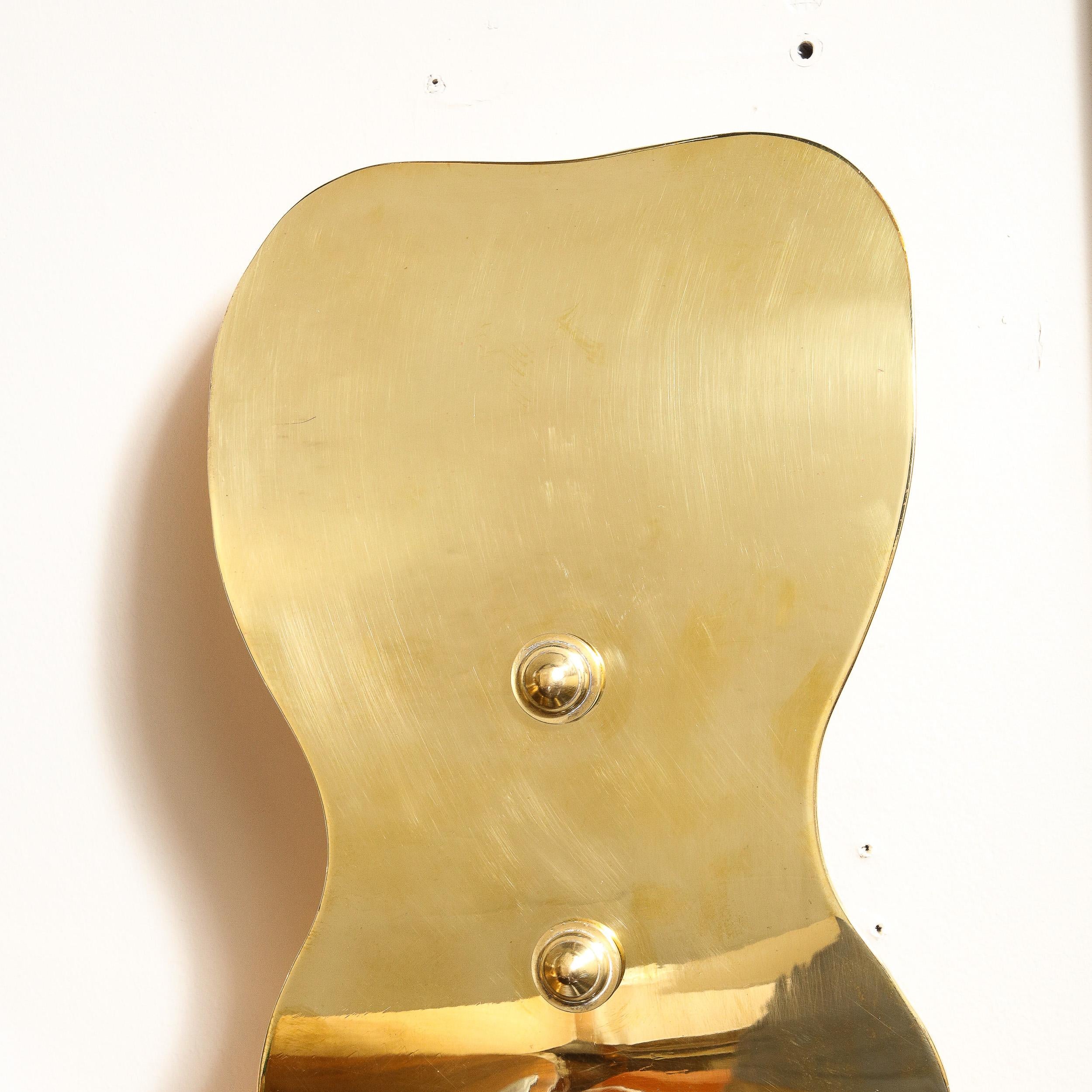 Mid-Century Modern Pair of Mid Century Modernist Polished Brass Hourglass Shield Form Sconces  For Sale