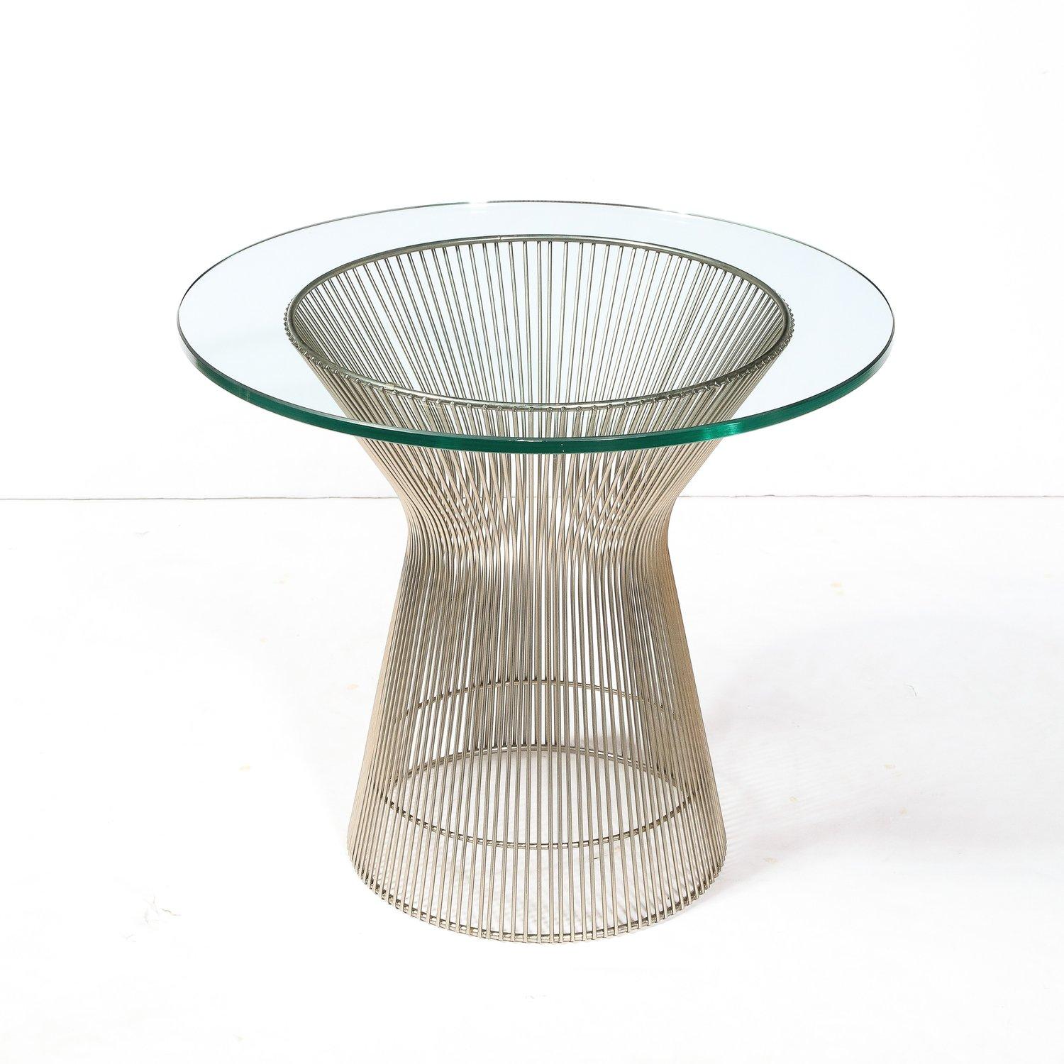 Pareja de mesas auxiliares de níquel pulido modernistas de mediados de siglo, de Warren Platner en venta 1