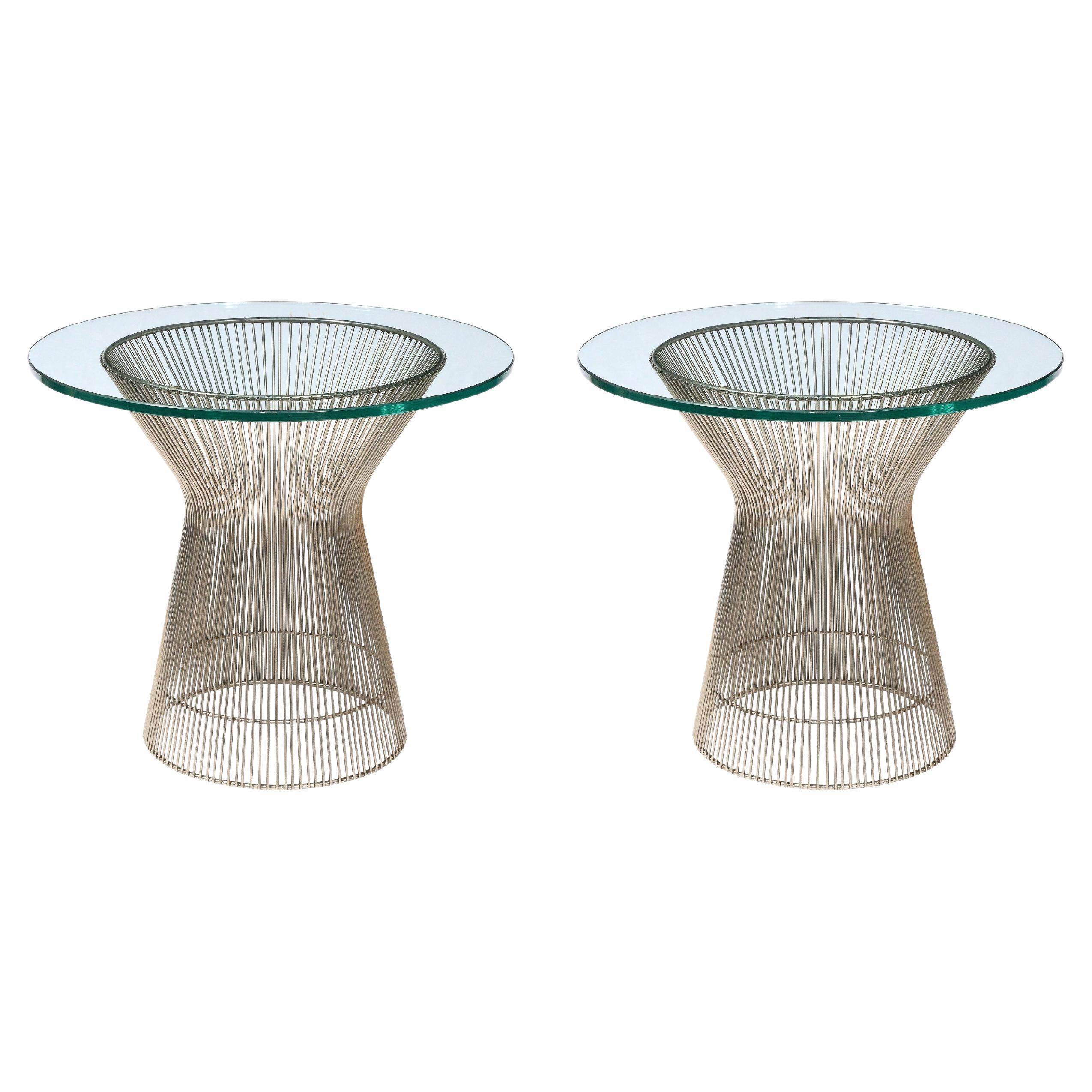 Pair of Mid-Century Modernist Polished Nickel Side Tables by Warren Platner For Sale