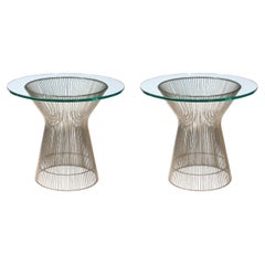 Vintage Pair of Mid-Century Modernist Polished Nickel Side Tables by Warren Platner