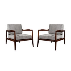 Pair of Mid-Century Modernist Sculptural Arm Chairs w/ Walnut & Rail Back Detail