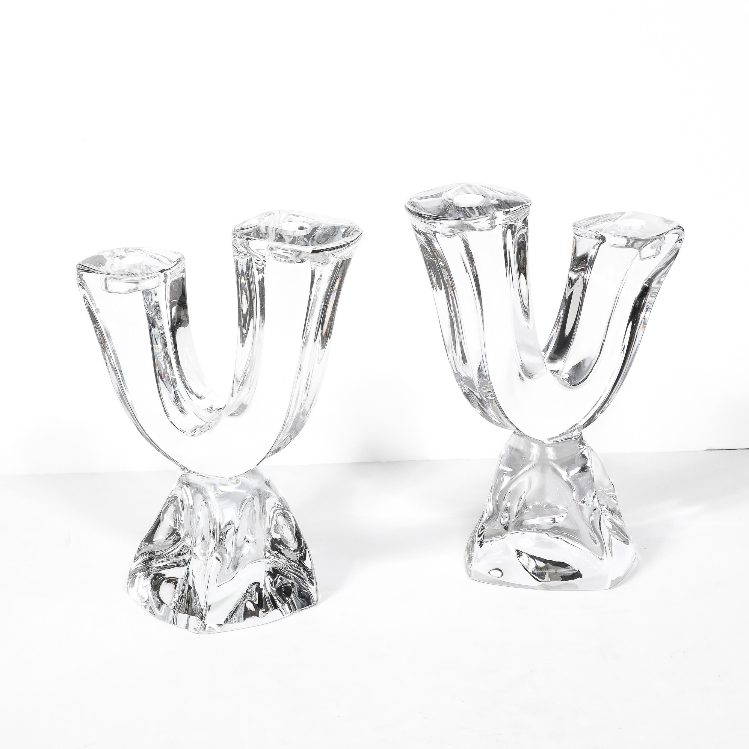 Pair of Mid-Century Modernist Sculptural Crystal Candelabras signed Daum 7