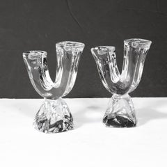 Ein Paar skulpturale Kristallkandelaber der Moderne aus der Mitte des Jahrhunderts, signiert Daum