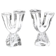 Pair of Mid-Century Modernist Sculptural Crystal Candelabras signed Daum