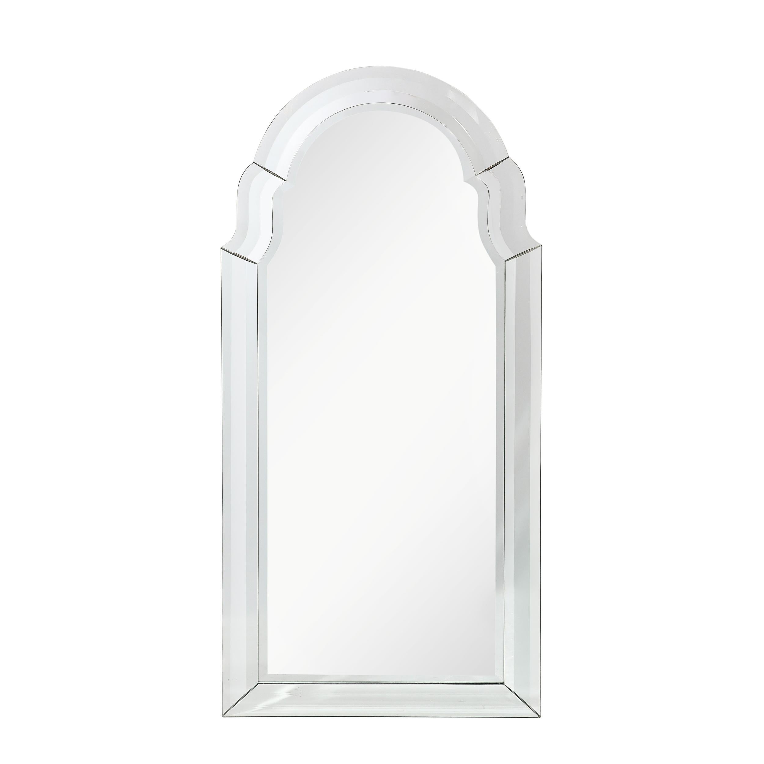 Mid-Century Modern Paire de miroirs en forme d'arche avec biseau, de style moderniste du milieu du siècle, à empattement serré en vente