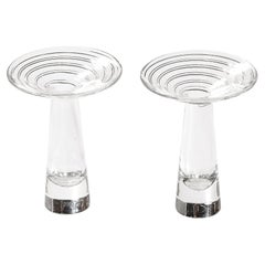 Pair of Mid-Century Modernist Spiral Form Crystal Candleholders signed Steuben