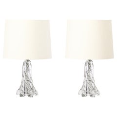 Pair of Mid-Century Modernist Spiral Splash Form Crystal Table Lamps