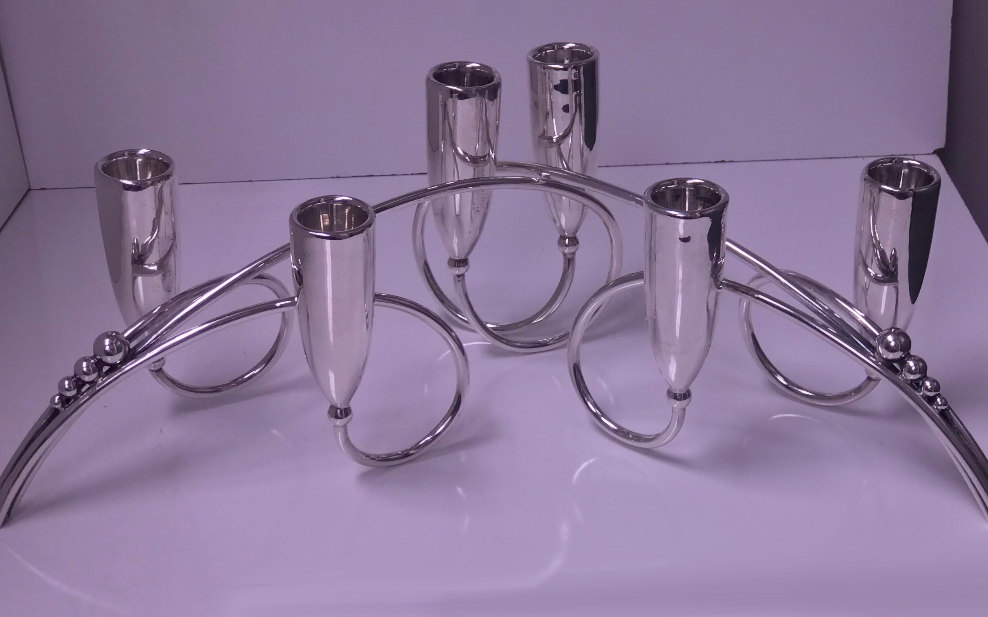 Sterling Silver Pair of Mid-Century Modernist Sterling Candelabra Candlesticks Mexico