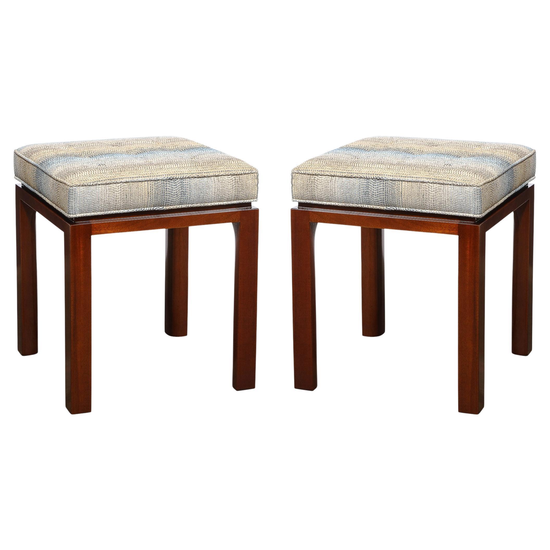 Pair of Mid-Century Modernist Stools with Button Detailing by Harvey Probber