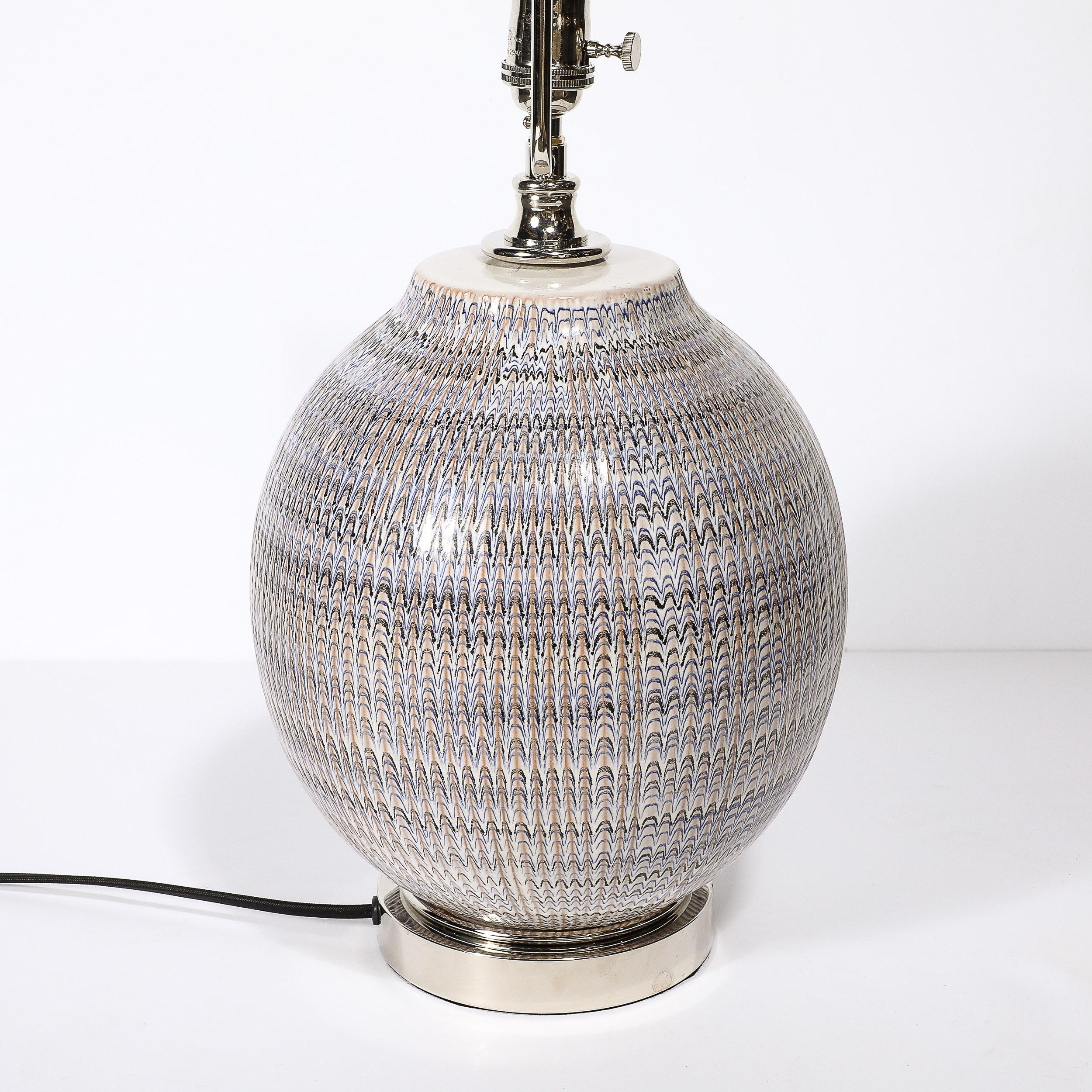 Pair of Mid-Century Modernist Striated Glazed Ceramic Table Lamps 6