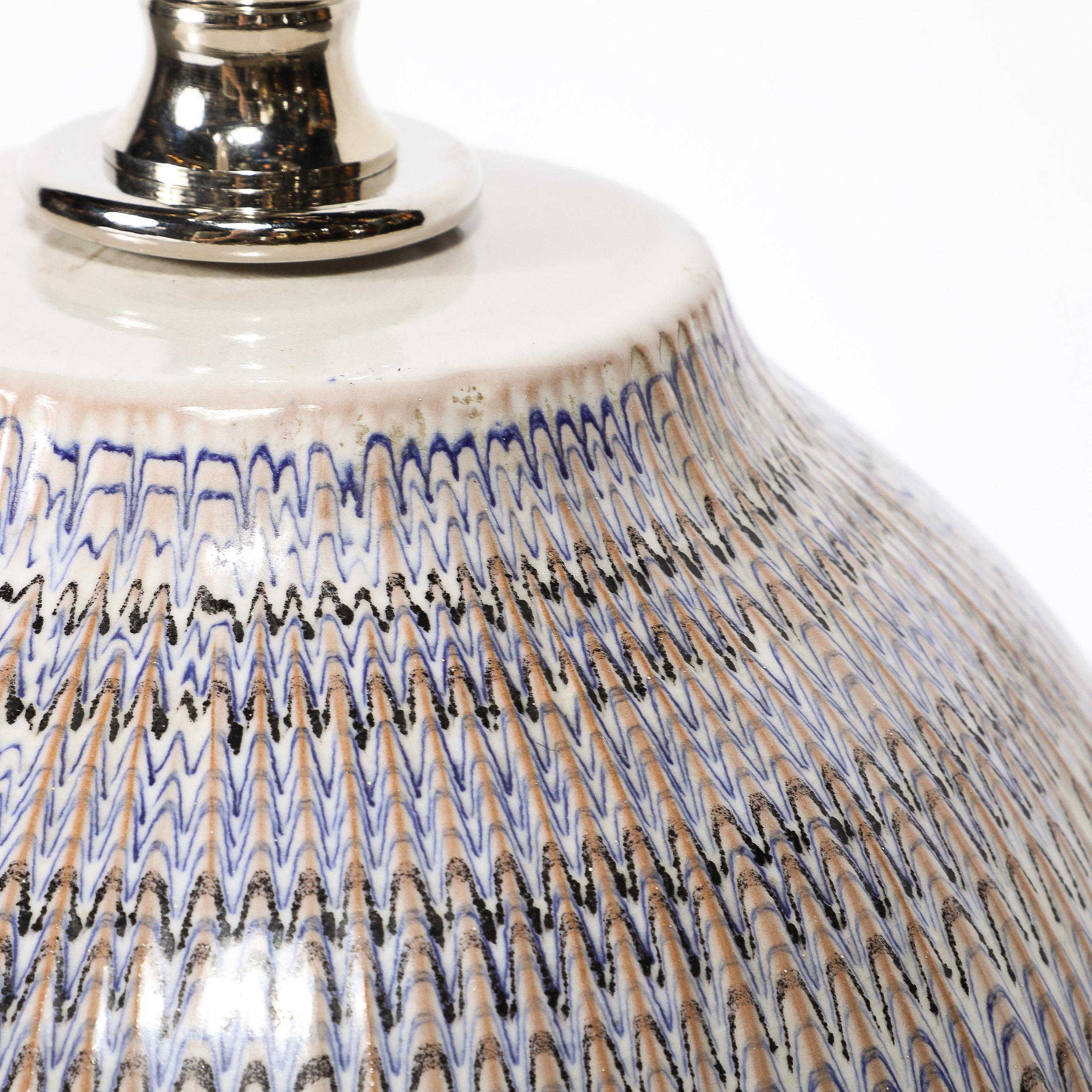 Pair of Mid-Century Modernist Striated Glazed Ceramic Table Lamps 8
