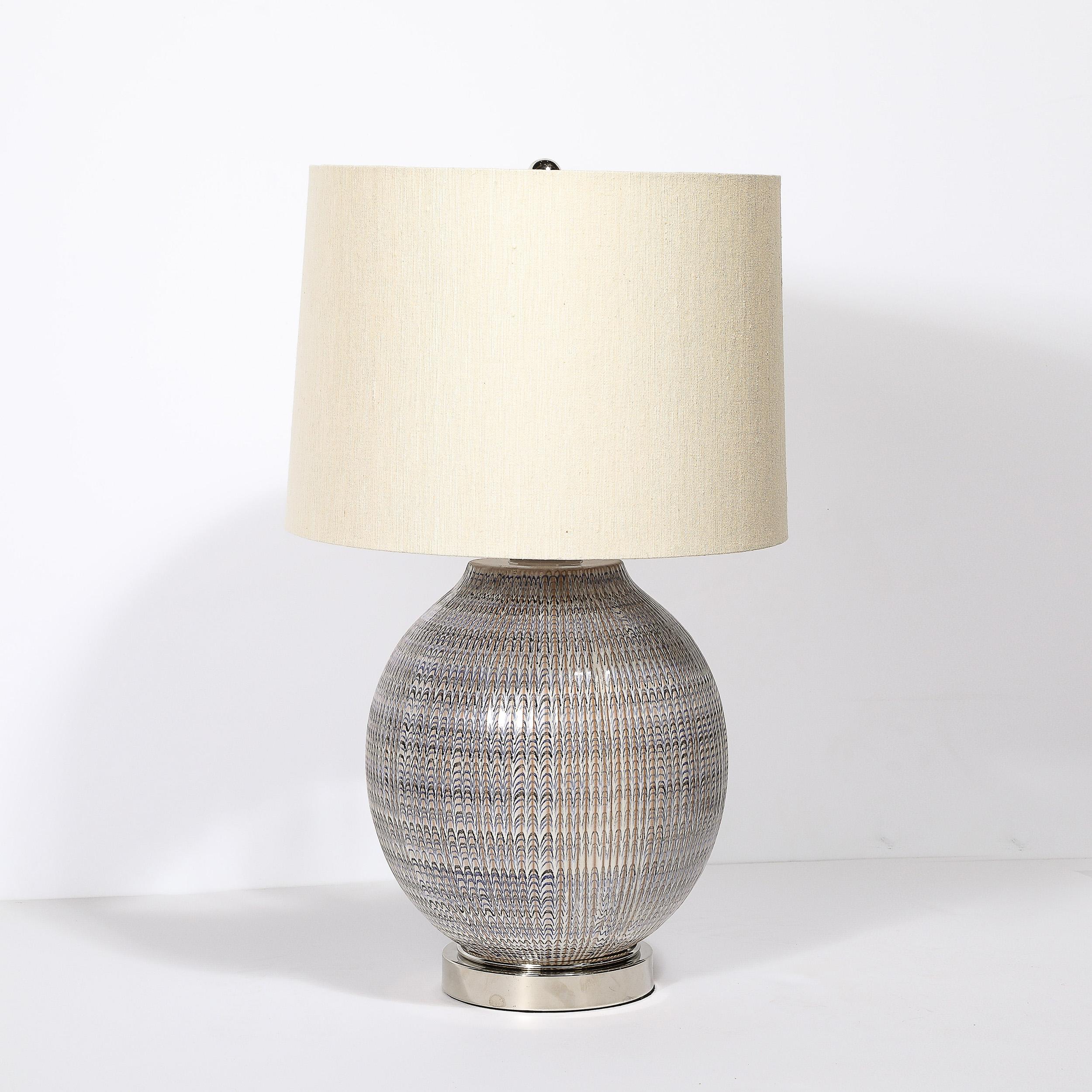 Pair of Mid-Century Modernist Striated Glazed Ceramic Table Lamps In Excellent Condition In New York, NY