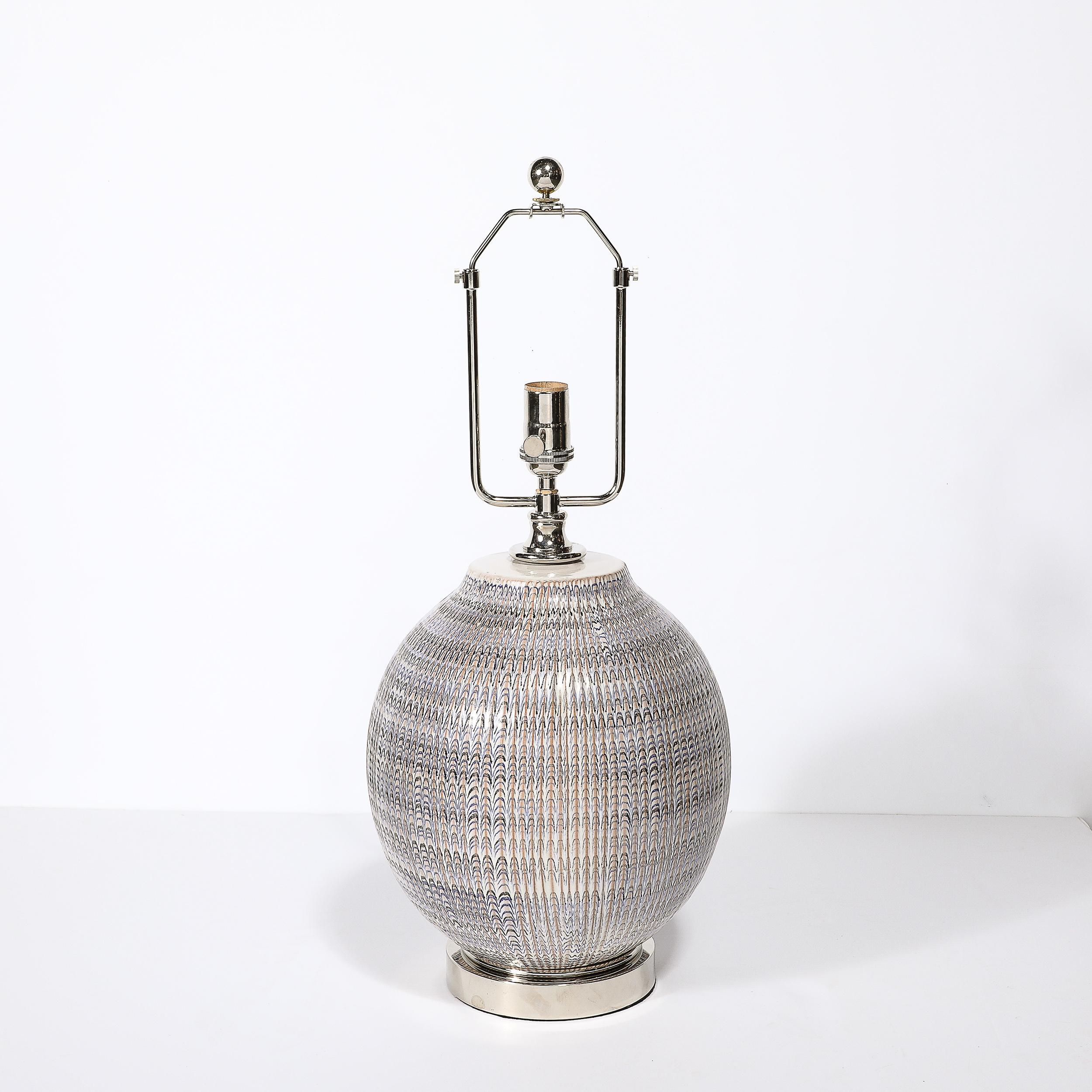 Mid-20th Century Pair of Mid-Century Modernist Striated Glazed Ceramic Table Lamps