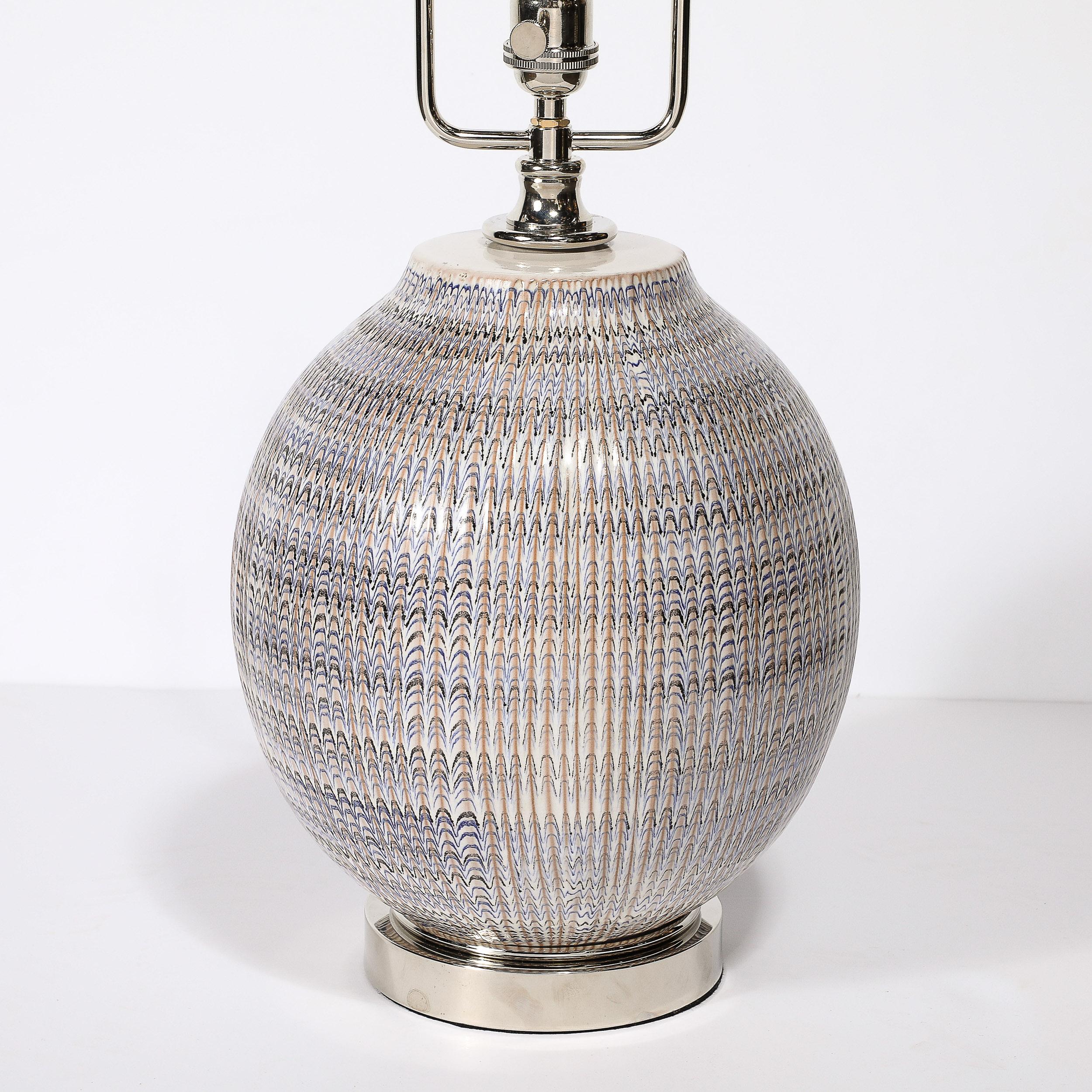 Pair of Mid-Century Modernist Striated Glazed Ceramic Table Lamps 1