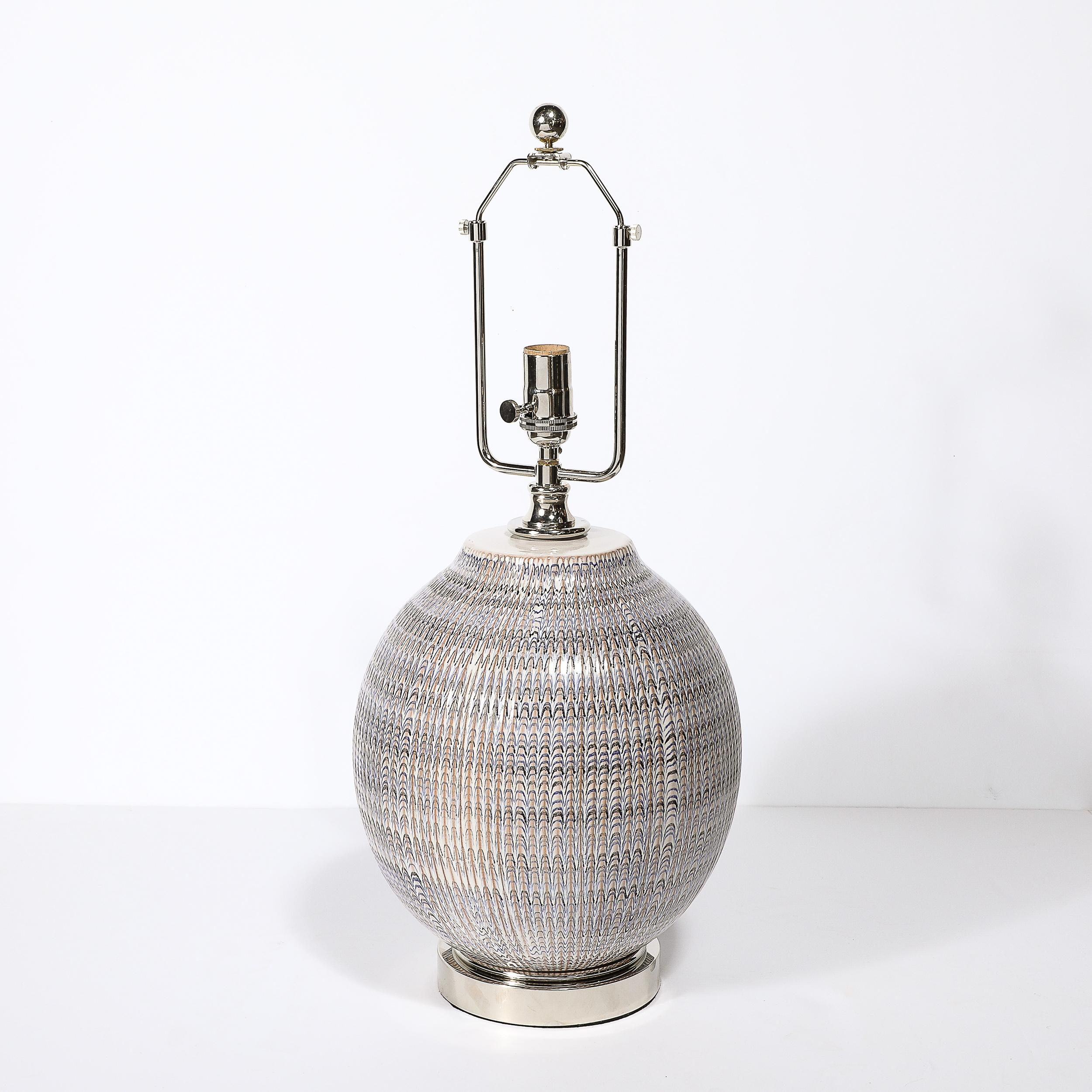 Pair of Mid-Century Modernist Striated Glazed Ceramic Table Lamps 2