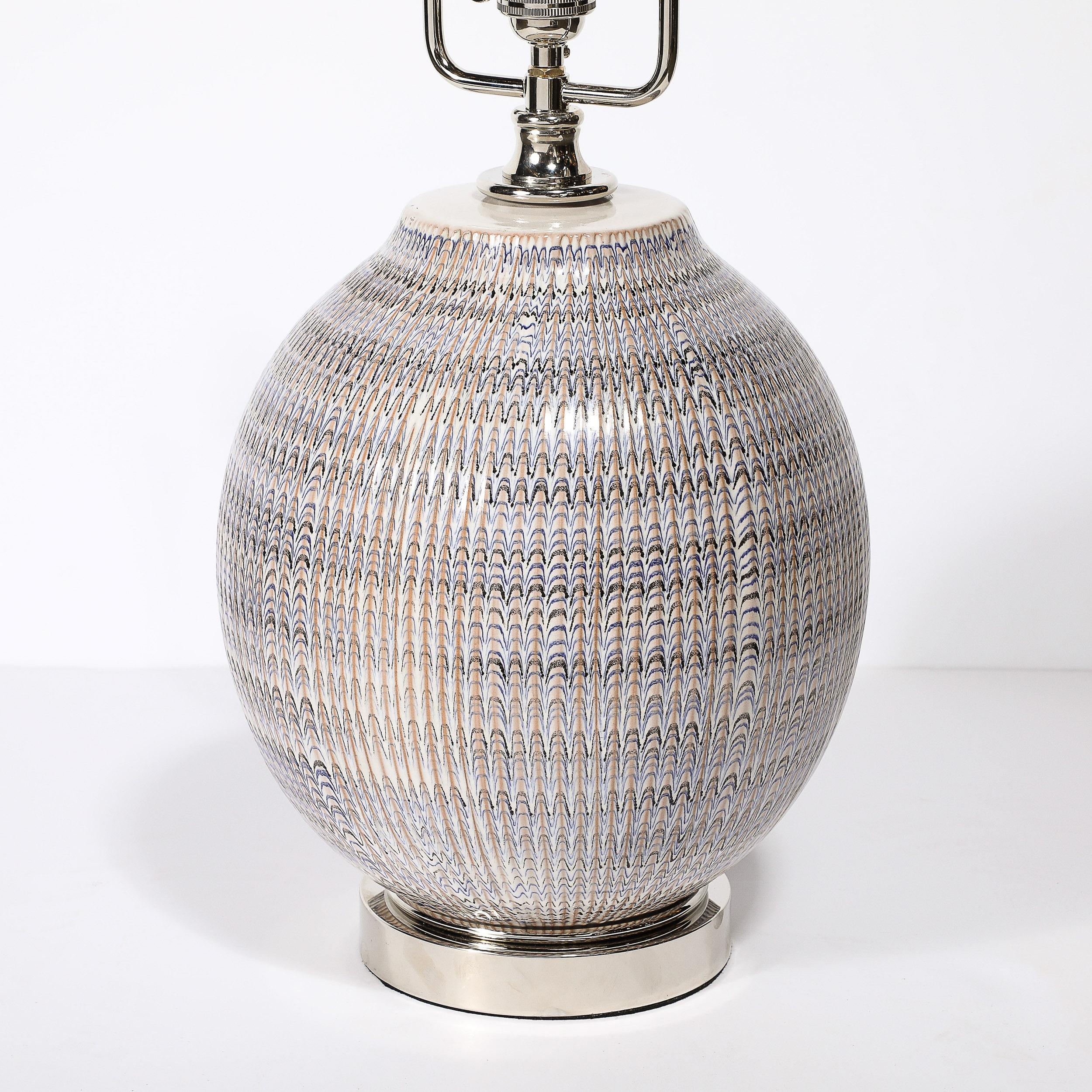 Pair of Mid-Century Modernist Striated Glazed Ceramic Table Lamps 3