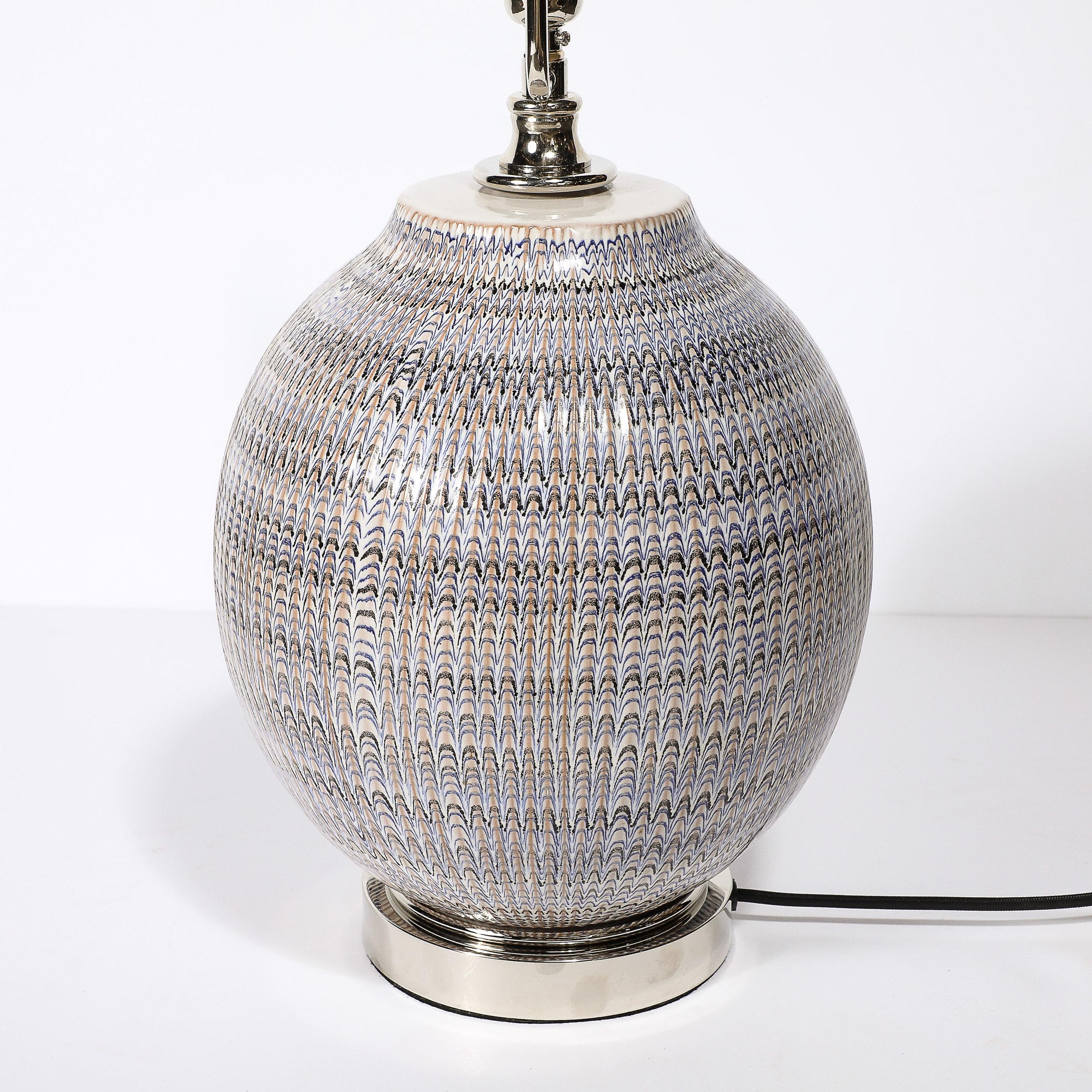 Pair of Mid-Century Modernist Striated Glazed Ceramic Table Lamps 4