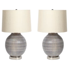 Pair of Mid-Century Modernist Striated Glazed Ceramic Table Lamps