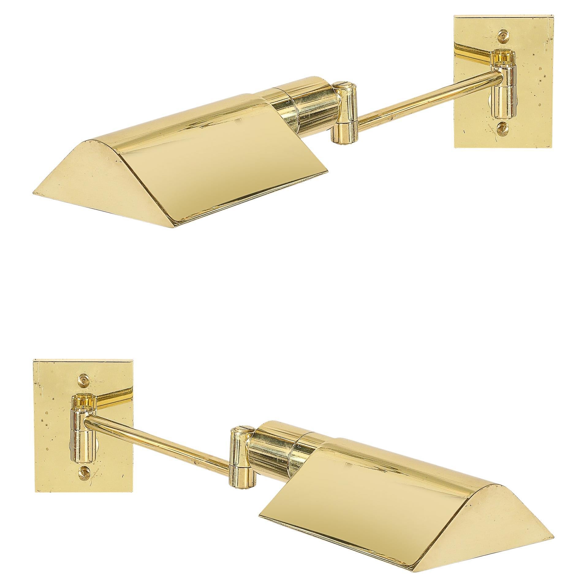 Pair of Mid-Century Modernist Swing Arm Articulating Sconces in Polished Brass