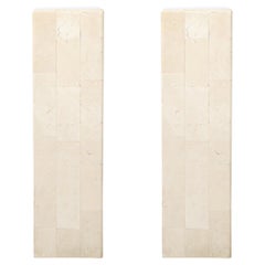 Pair of Mid-Century Modernist Tessellated Travertine Pedestals