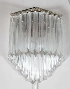 Pair of Mid-Century Modernist Triedre Cut-Crystal Camer Sconces