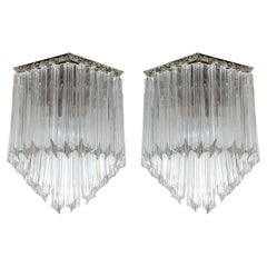 Pair of Mid-Century Modernist Triedre Cut-Crystal Camer Sconces