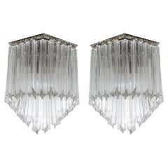 Pair of Mid-Century Modernist Triedre Cut-Crystal Camer Sconces