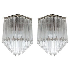 Vintage Pair of Mid-Century Modernist Triedre Cut-Crystal Camer Sconces