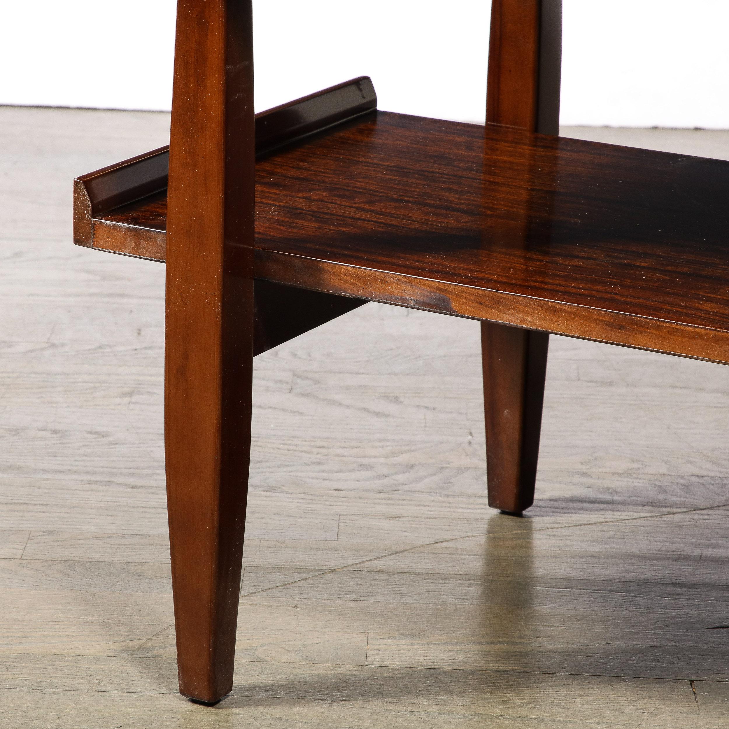 Mid-20th Century Pair of Mid-Century Modernist Two Tier Side Tables in Walnut with Tapered Legs