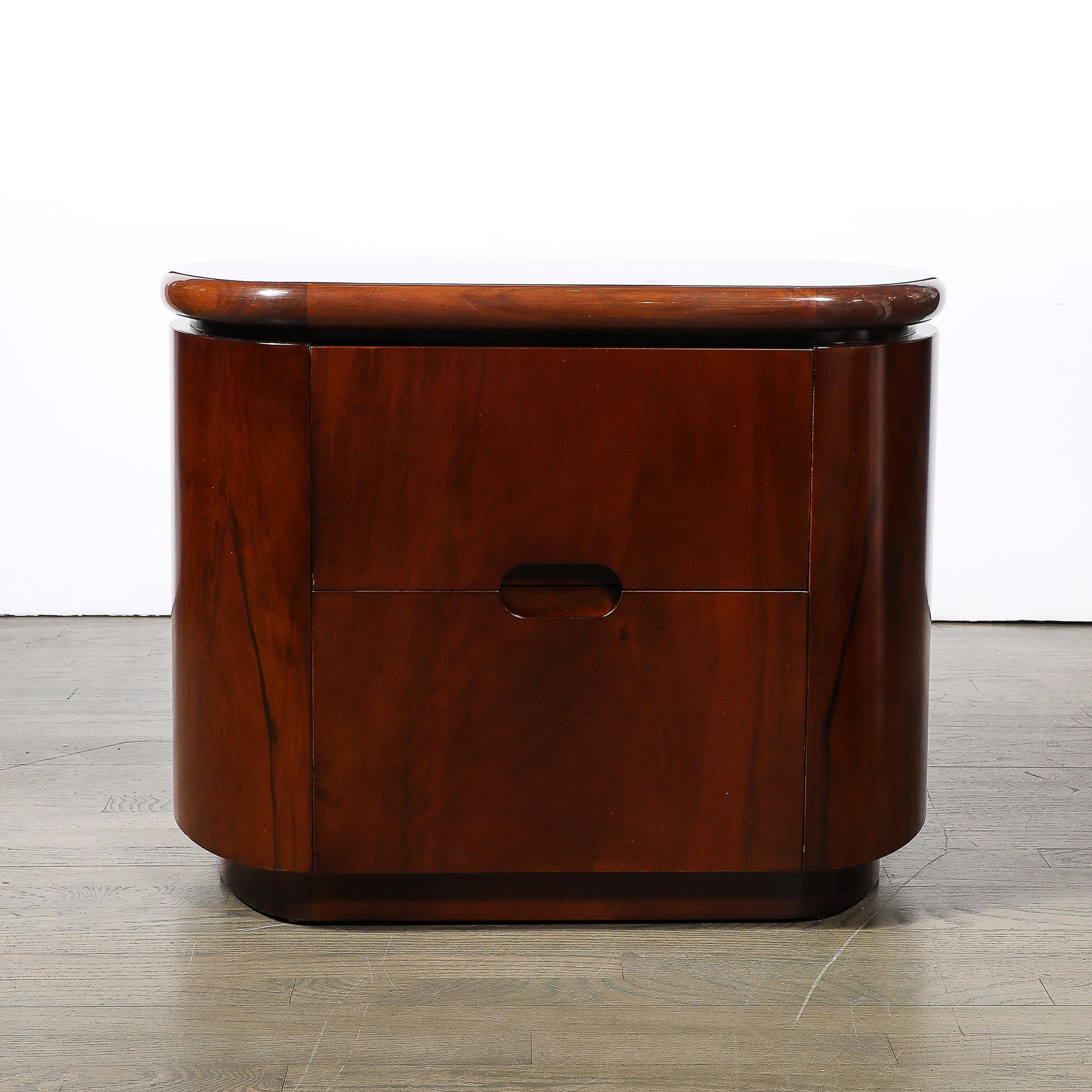 Pair of Mid-Century Modernist Walnut Bullet Form Nightstands Signed John Stuart In Excellent Condition In New York, NY
