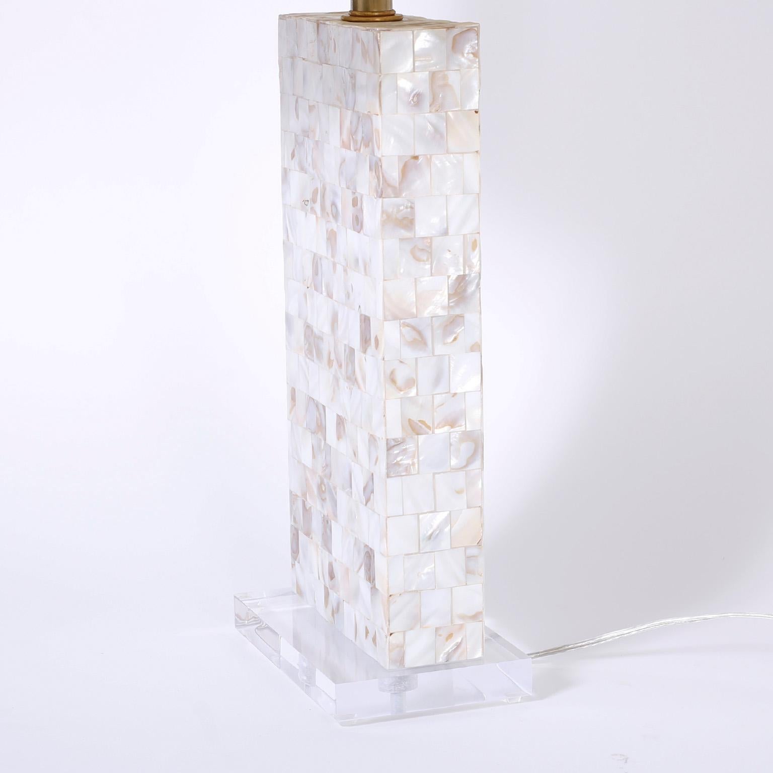 American Pair of Midcentury Mother of Pearl Table Lamps For Sale