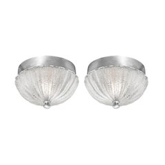 Pair of Mid Century Mottled & Fluted Murano Glass Flush Mount Chandeliers