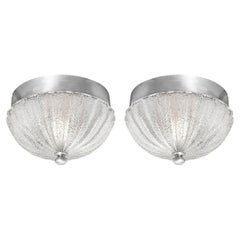 Pair of Mid Century Mottled 
Fluted Murano Glass Flush Mount Chandeliers