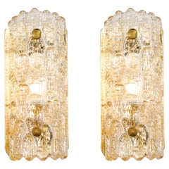 Pair of Mid-Century Mottled Honey Glass Sconces by Carl Fagerlund for Orrefors